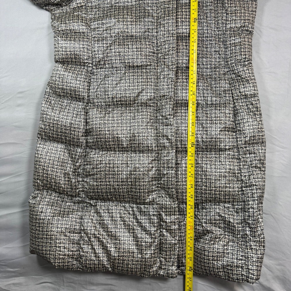 Uniqlo Ultra Light Down Long Puffer Coat XL Houndstooth AOP Packable Cozy Brown - Picture 7 of 11